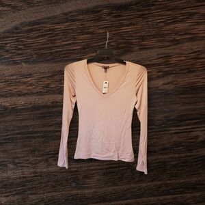 🎆Express Women's Long Sleeve V-Neck Top - Light Pink, Size Small